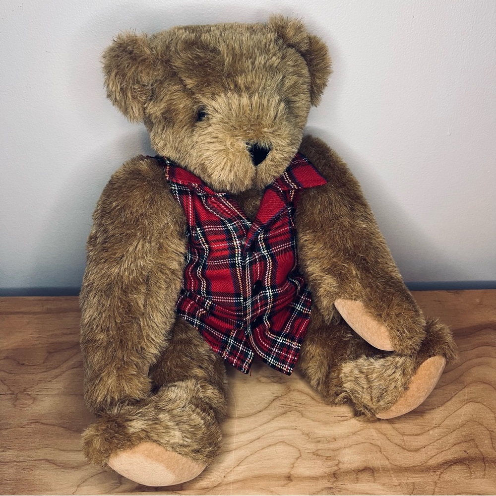 Vermont Teddy Bear 17” w/ Red Plaid Shirt